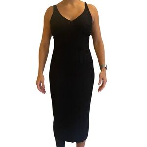 Modref Ribbed Body Con V Neck Midi Length Cocktail Event Dress Women's Large